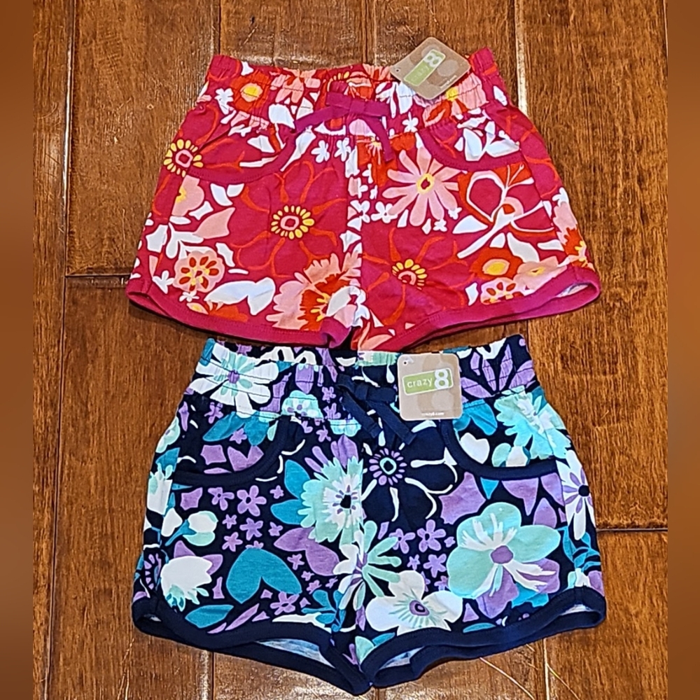 Crazy 8 Floral Knit Shorts - Bright Pink & Navy - 2 Pairs! NWT - Size S (5-6)